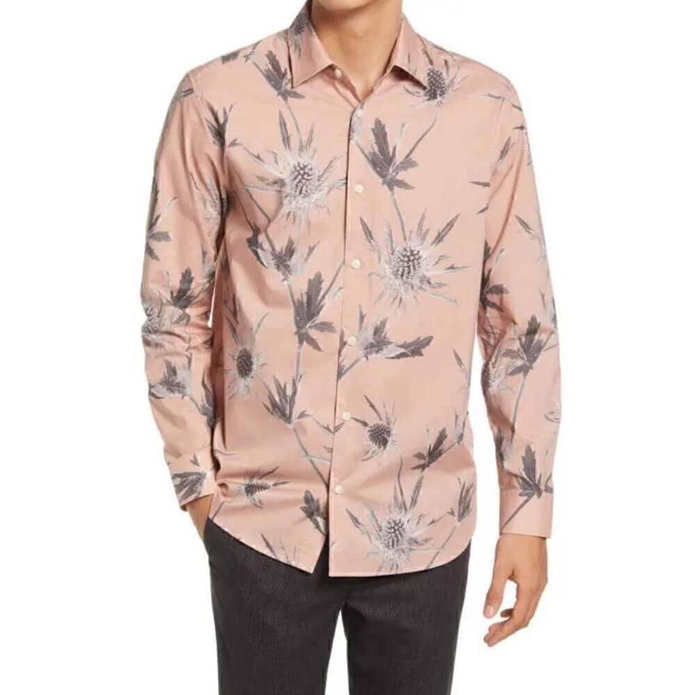 TED BAKER LONDON Oldford Thistle Print Button-Up Shirt - Pink NWT Size 6/